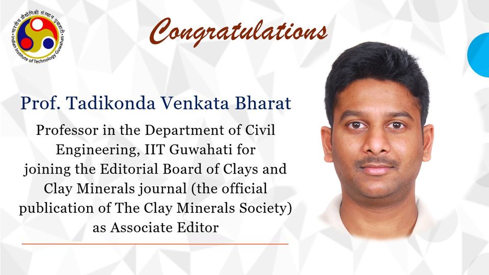 Congratulations to Prof. T. V. Bharat​ for joining the Editorial Board of Clays and Clay Minerals journal as Associate Editor.